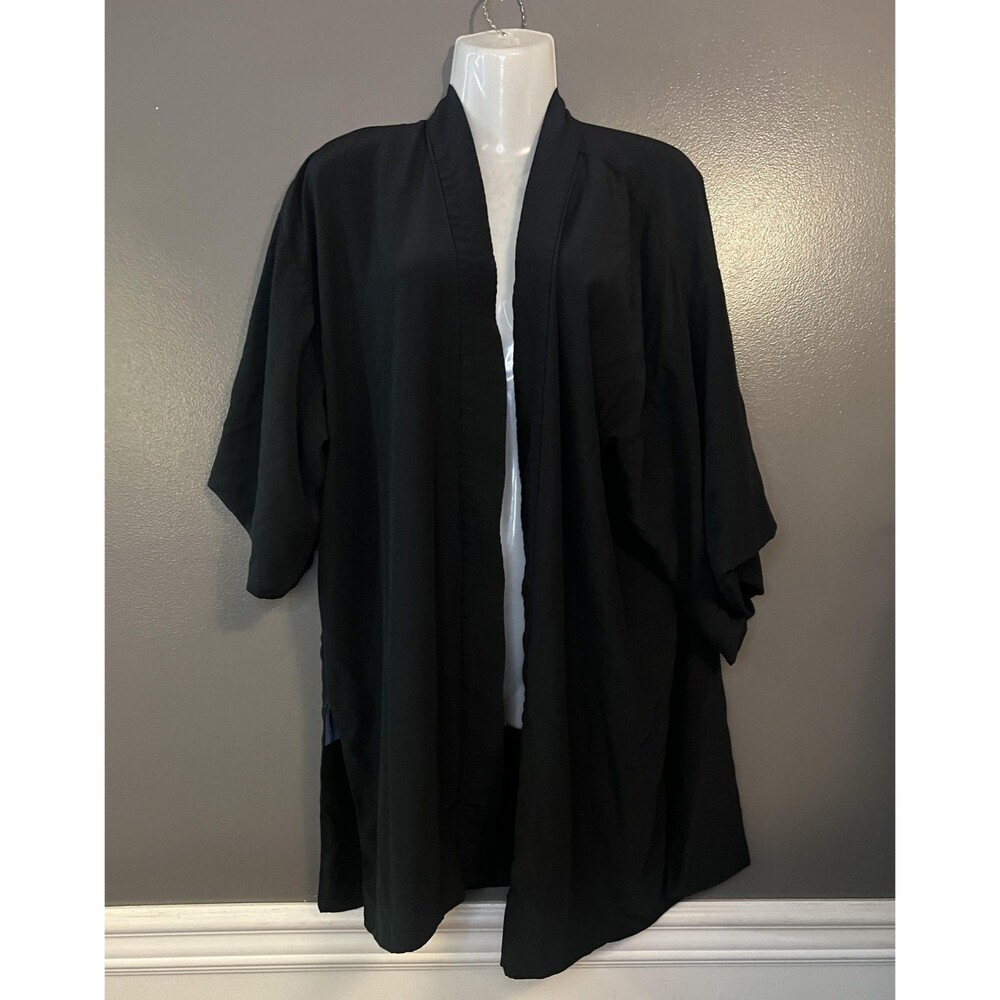 Levi's Kimono Jacket Womens Large Black Embroidered Island Palm Trees Viscose - Picture 2 of 11
